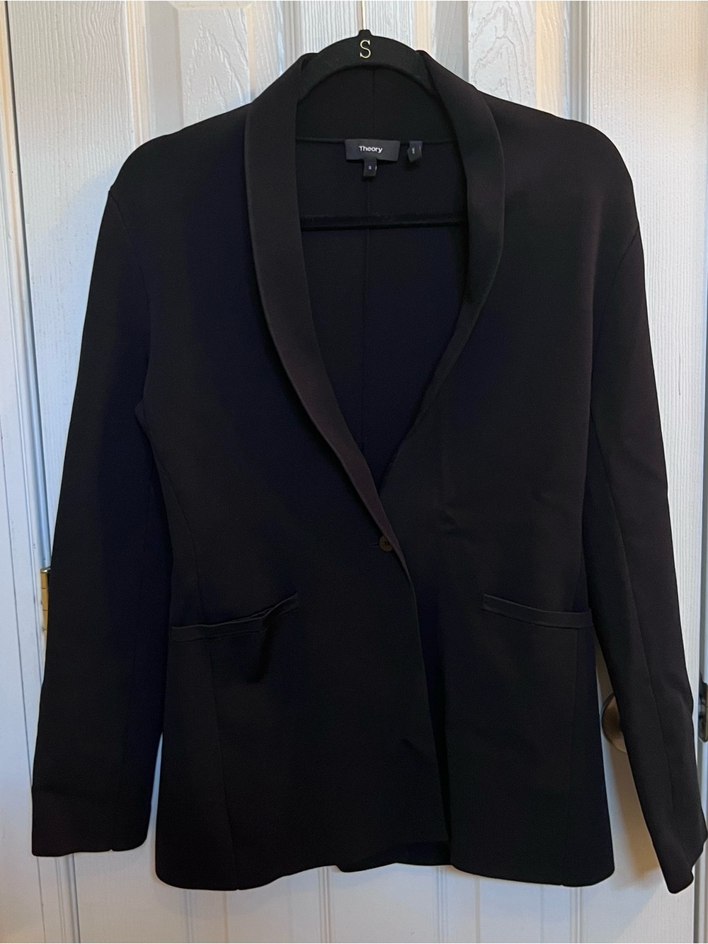 Theory Etiennette Blazer Knit Glossed Stretch Office Minimalist Travel Small